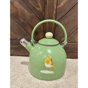 Marjolein Bastin Enamel Bird tea Kettle - Green Speckled Vintage